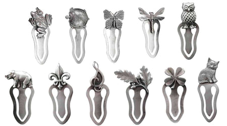 Le Potier d'Etain bookmarks featuring butterfly design, showcasing intricate metal craftsmanship and decorative details.