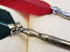 Le Potier d'Etain bronze ballpoint pen with quill tip and fleur de lys pattern, showcasing elegant pewter or bronze design.