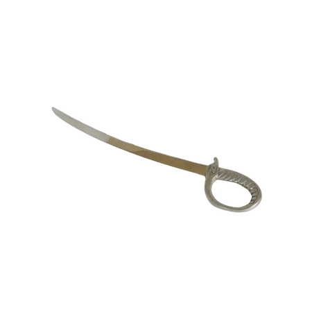 Le Potier D'Etain letter opener with a sleek saber design, featuring a metallic handle and sharp blade for opening mail.