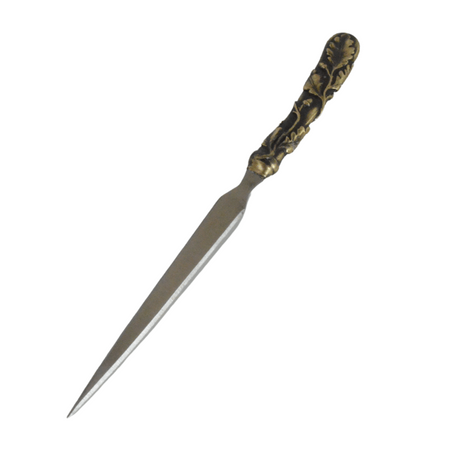 Le Potier D'Etain bronze oak letter opener with intricate filigree design, elegant and functional desk accessory.