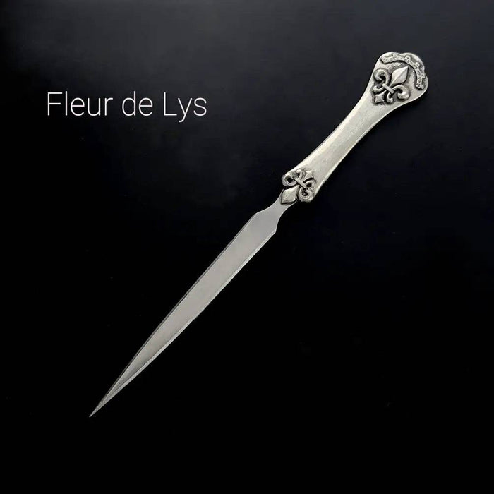 Le Potier D'Étain pewter letter opener with feather design, elegant and handcrafted for opening mail easily.