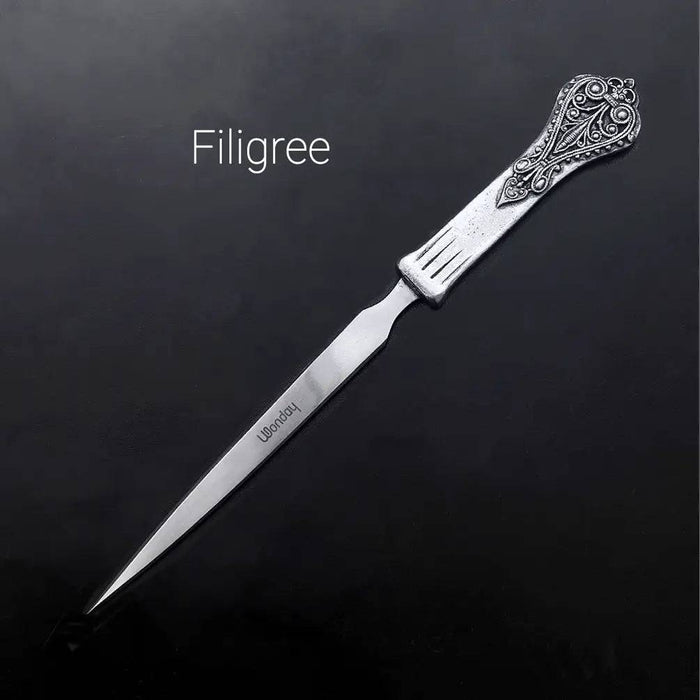 Le Potier D'Étain pewter letter opener with feather design, elegant and handcrafted for opening mail smoothly.