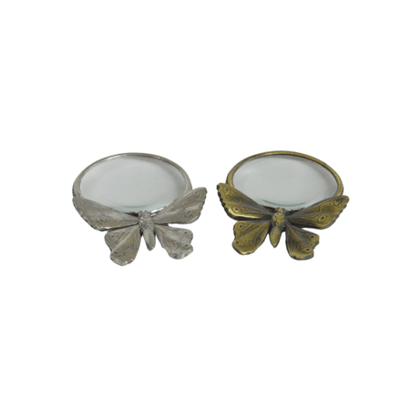 Small Le Potier D'etain pewter magnifying glass with butterfly design, compact and detailed for close-up viewing.