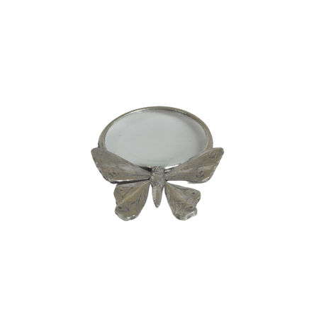 Small Le Potier D'etain butterfly-shaped magnifying glass with pewter finish, detailed design and compact size.