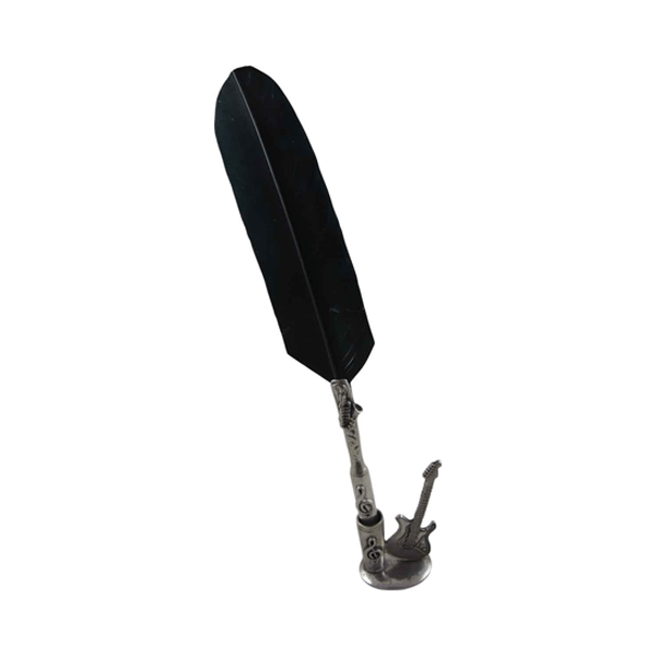 Le Potier D'Étain pewter guitar-shaped pen rest for quills, decorative and functional desk accessory.