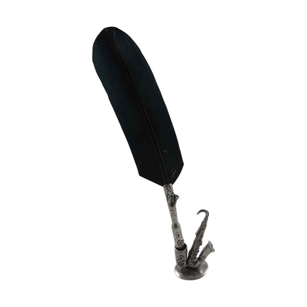 Le Potier D'Étain pewter saxophone-shaped pen rest for quills, decorative desk accessory by Le Potier D'Étain.
