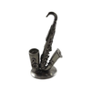 Le Potier D'Étain pewter saxophone pen rest stand for quill, decorative desk accessory for holding writing instruments.