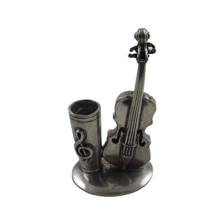 Le Potier D'Étain pewter violin-shaped pen rest for quills, decorative desk accessory with detailed craftsmanship.
