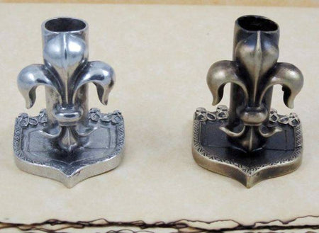 Le Potier D'etain pewter Fleur de Lys pen rest with decorative fleur de lys design for elegant desk organization.