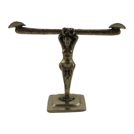 Le Potier D'Étain Goddess pewter pen rest, decorative pen holder featuring a goddess figure, ideal for desk organization.