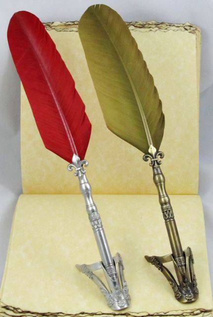 Le Potier D'etain pewter tripod pen rest for quills, with a classic design and smooth finish, ideal for vintage writing setups.
