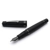 Open Leonardo Momento Zero Black Matte Fountain Pen with Ruthenium accents, showcasing its sleek design and fine nib.