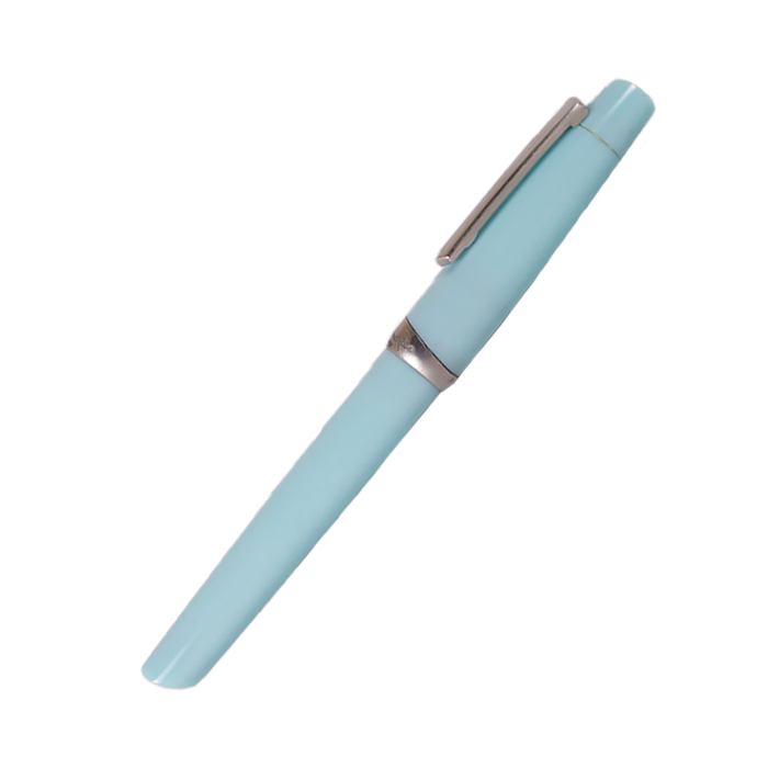 Jean-Pierre Lepine Yuzu fountain pen with light blue resin barrel and gold accents, showcasing its elegant design.