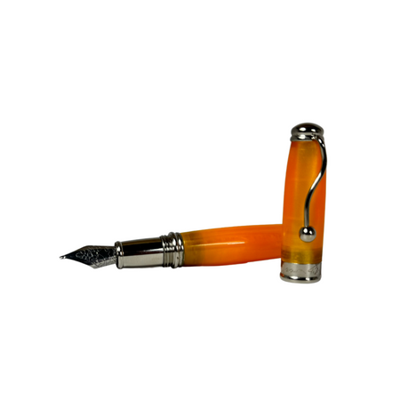 Jean-Pierre Lepine Indigo Classic Murano fountain pen with a vibrant mango-colored resin body and gold accents.