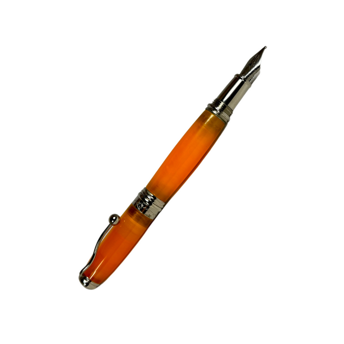 Jean-Pierre Lepine Indigo Classic Murano fountain pen with mango-colored acrylic barrel and gold accents.