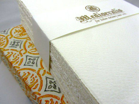 Medioevalis fold-over deckle edge envelopes and cards, 5 1/8 x 6 3/4 inches, set of 100, with elegant antique-style design.