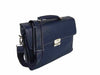 Blue Munari Granata leather briefcase with lock, featuring a sleek design and sturdy handles for professional use.
