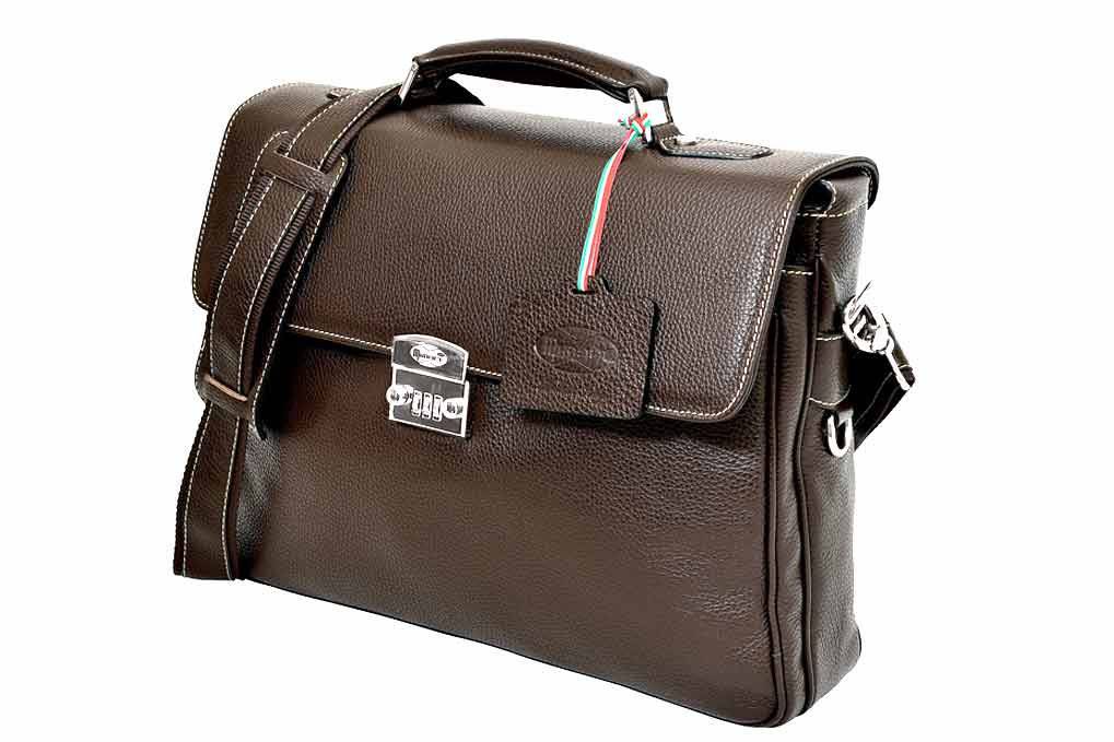 Blue Munari Granata leather briefcase with lock, featuring a sleek design and sturdy handles for professional use.