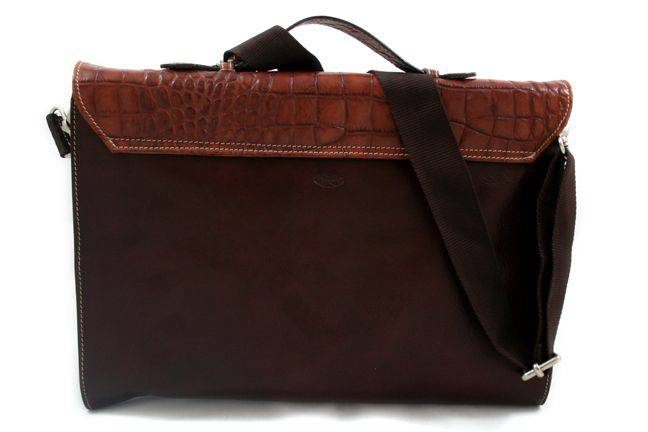 Orna Munari small Vachetta Cocco brown briefcase with leather handle and structured design, perfect for professional use.