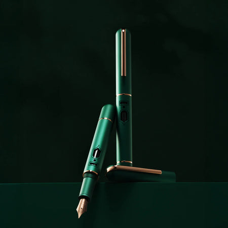 Nahvalur Nautilus fountain pen with sleek black body and silver accents, shown on Fountain Pen Day 2025 celebration.
