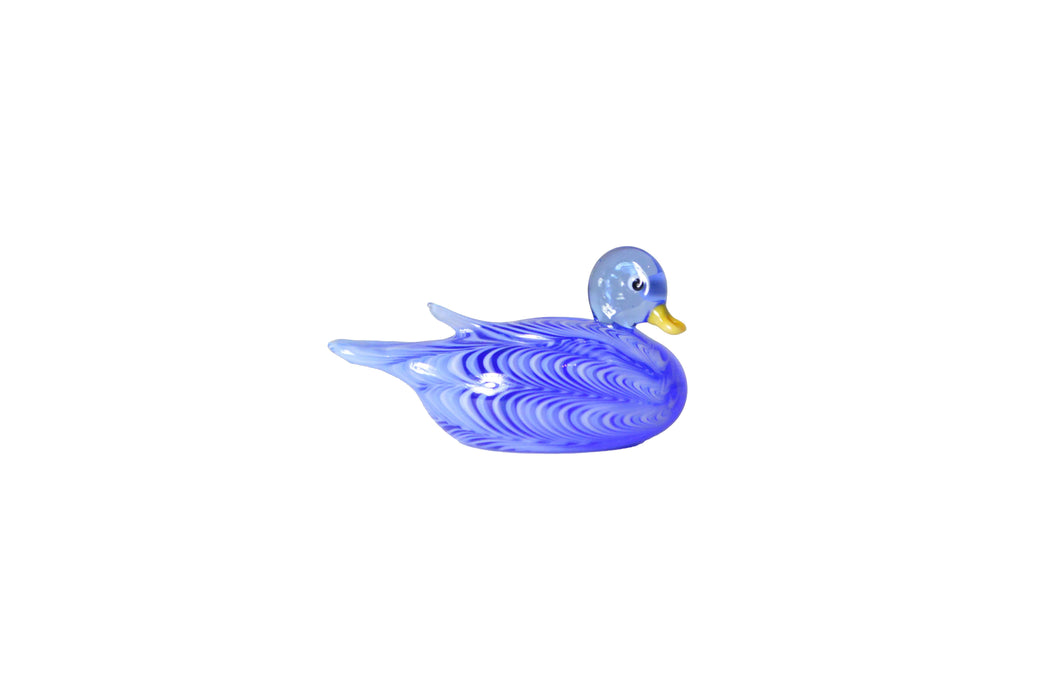 No Solo Vetro glass duck pen rest in purple with two duck figures, decorative and functional desk accessories
