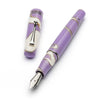 Leonardo Officina Ita Momento Zero Nuvola Lilac fountain pen with open nib, showcasing elegant design and vibrant lilac color.