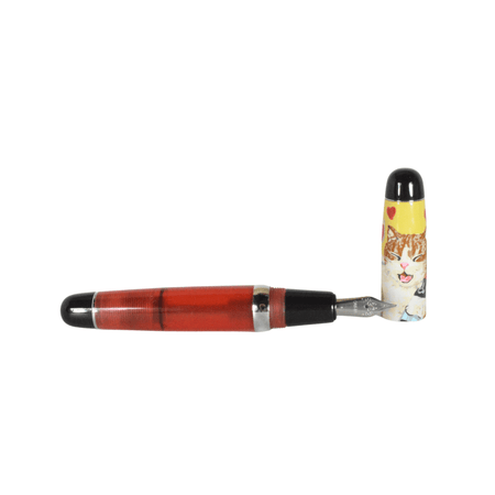 Opus88 MINI Cheer Kitty fountain pen with extra-fine nib, featuring a colorful, playful design and sleek black body.