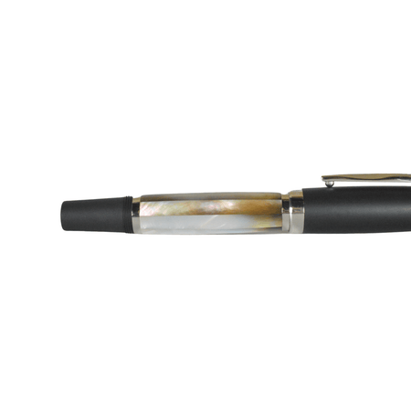 Opus 88 fountain pen with extra-fine nib featuring a black mother of pearl shell cap and body, elegant and luxurious writing instrument