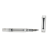 Opus 88 Demo fountain pen with an extra-fine nib, featuring a sleek black design and transparent sections showcasing the ink refill mechanism.