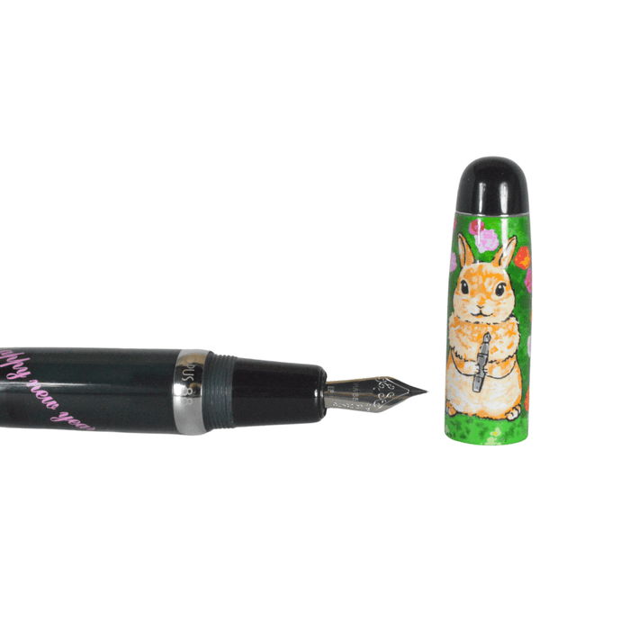 Opus 88 Mini Pocket Fountain Pen with Year of the Rabbit 2023 design, showcasing an extra-fine nib and compact size.