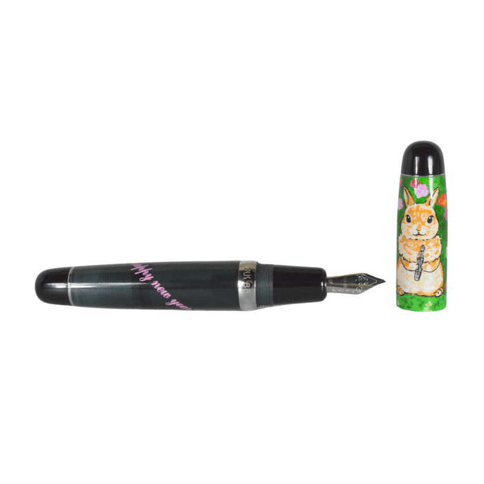 Opus 88 Mini Pocket Fountain Pen with Year of the Rabbit 2023 design, extra-fine nib, compact and stylish in black.