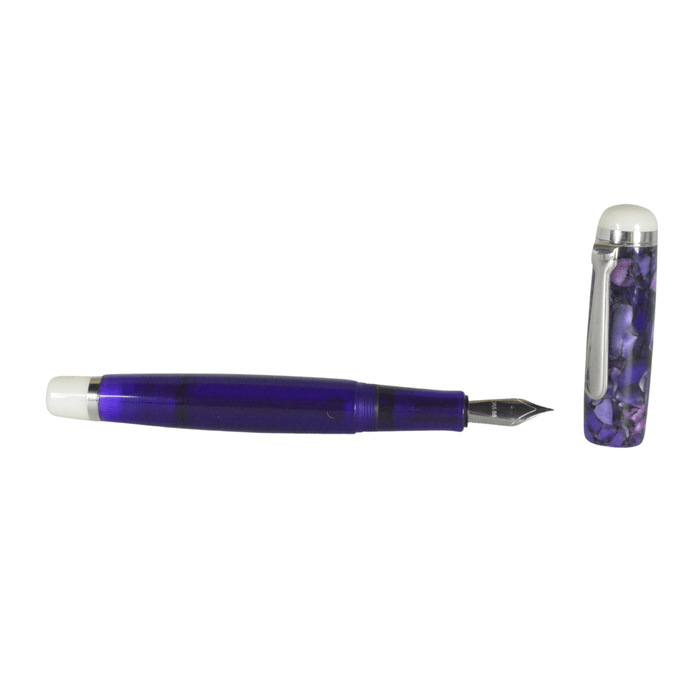 Opus 88 Omar purple fountain pen with an extra-fine nib, showcasing its vibrant purple resin body and elegant design.