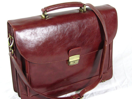 Orna Classic Double Bellow Briefcase with front pocket, black leather, structured design, suitable for professional use.