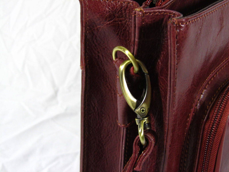 Orna Classic double bellow briefcase with front pocket, leather bag featuring multiple compartments and sturdy handles.