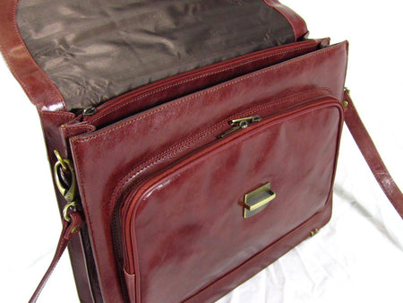 Orna Classic Double Bellow Briefcase with front pocket, black leather with multiple compartments, designed for professional use.