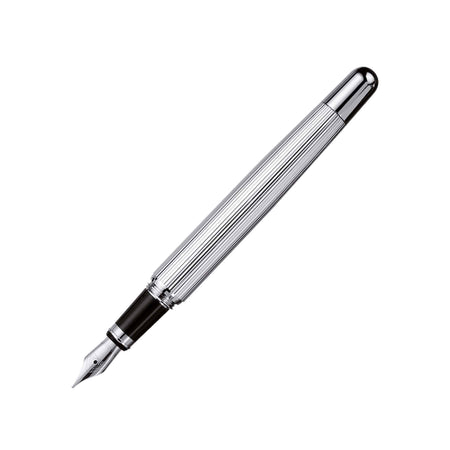 Otto Hutt Design 02 Pinstripe Fountain Pen with gold accents and black body, showcasing its elegant, fine-point nib.