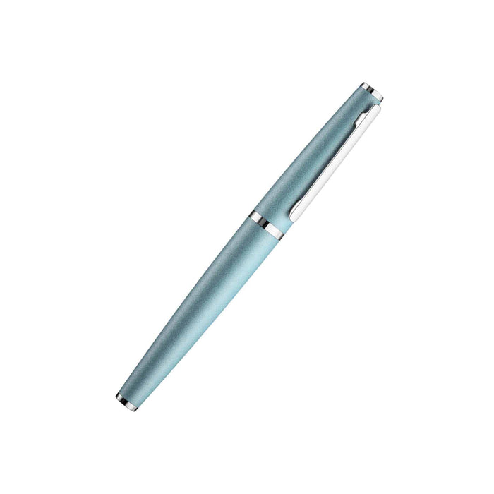 Otto Hutt Design 06 Arctic Blue fountain pen with sleek body and fine nib, showcasing elegant craftsmanship and vibrant blue color.