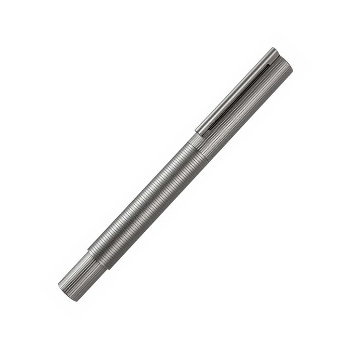 Otto Hutt Design 08 Ruthenium Plated Fountain Pen with fine nib, showcasing sleek metal finish and elegant craftsmanship.
