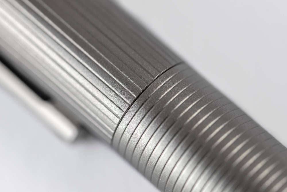 Otto Hutt Design 08 Ruthenium Plated Fountain Pen with fine nib, sleek design, and elegant detailing on a white background.