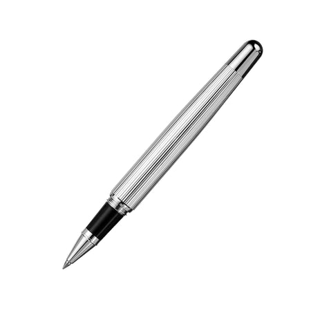 Otto Hutt Design 02 Pinstripe rollerball pen with sleek black and silver pinstripe design, showcasing its elegant writing instrument features.
