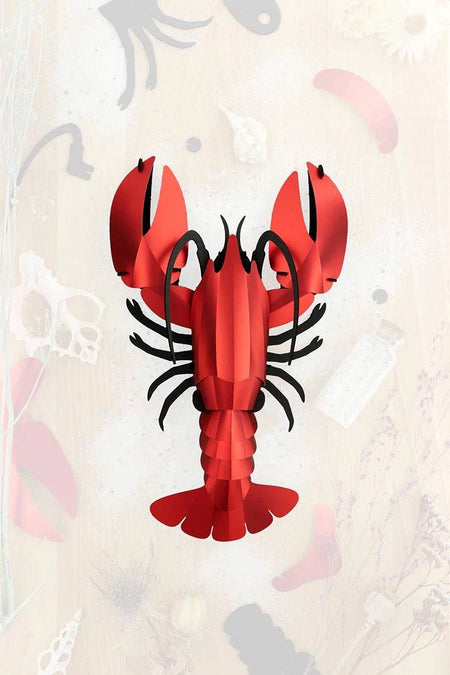 Assembli paper craft lobster model with detailed red lobster design on white background