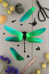 Glossy Caribbean green paper Anisoptera dragonfly craft by Assembli, showcasing detailed paper wings and delicate design.