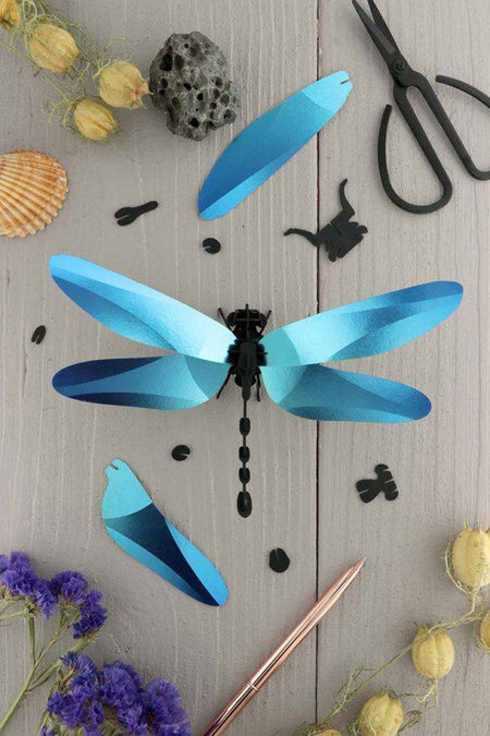 Glossy Caribbean green paper Anisoptera dragonfly craft by Assembli, showcasing detailed paper wings and body.
