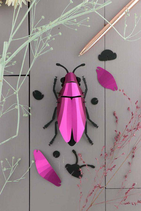 Assembli Paper Jewel Beetle craft in mango green, showcasing detailed paper art with vibrant green and yellow hues.