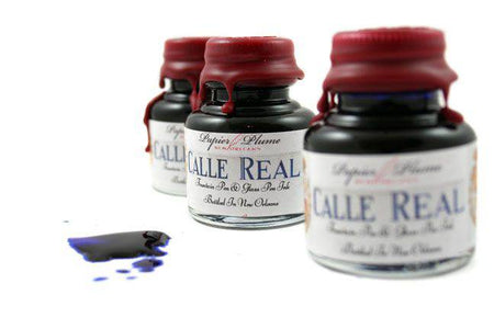 Papier Plume New Orleans Collection fountain pen ink Calle Real in glass bottle, vibrant ink for writing and calligraphy.