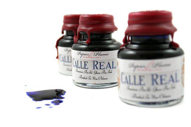 Papier Plume New Orleans Collection fountain pen ink Calle Real in glass bottle, vibrant ink for writing and calligraphy.