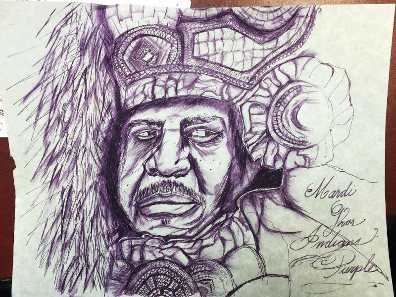 Papier Plume New Orleans Collection fountain pen ink in Mardi Gras Indians purple, vibrant ink bottle with purple ink inside