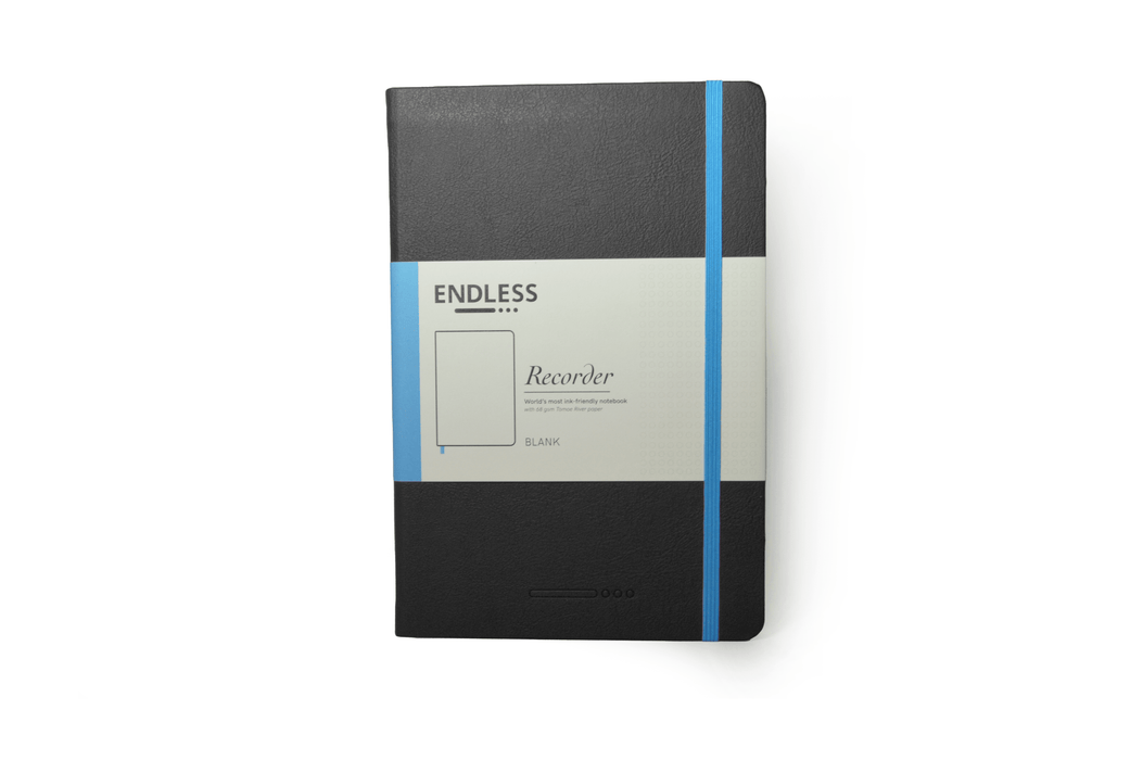 Endless Recorder journal with crimson sky cover, blank pages, and spiral binding, perfect for writing and note-taking.