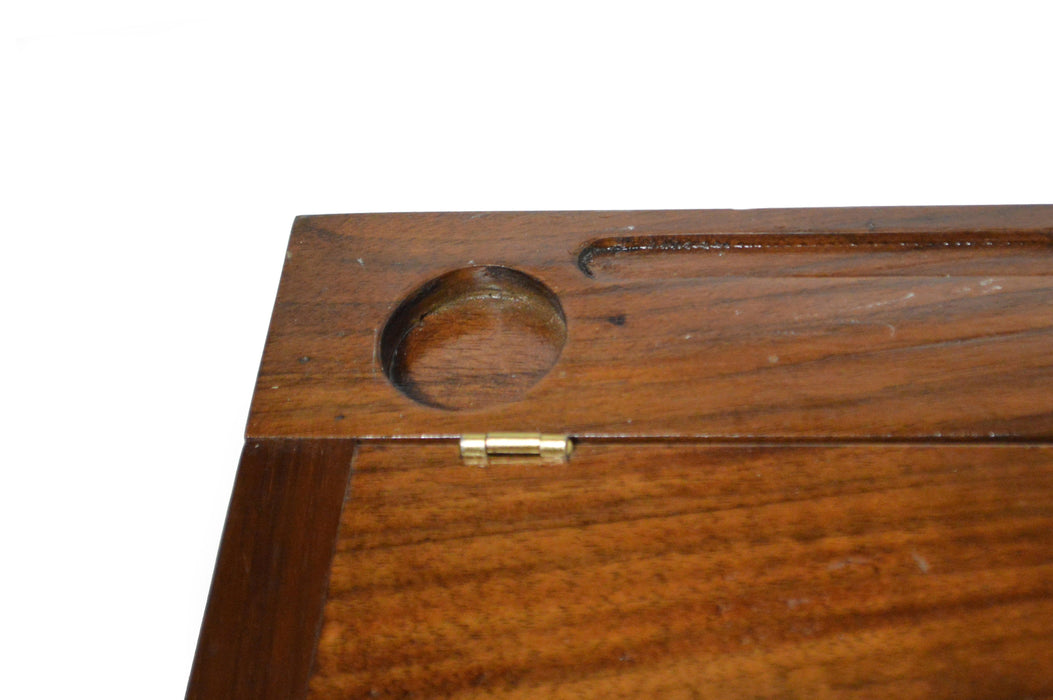 Walnut Papier Plume lap desk with smooth wooden surface, designed for comfortable working or writing on a couch or bed.