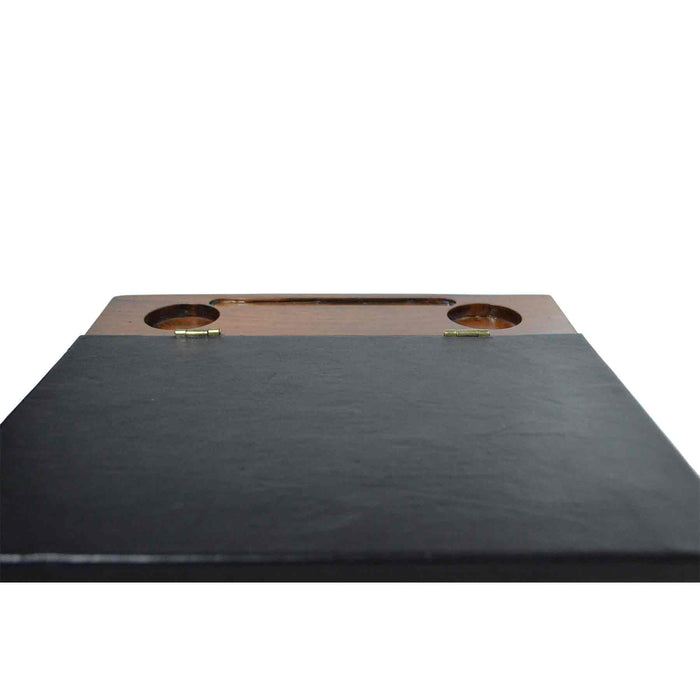Walnut and leather lap desk by Papier Plume, featuring a smooth wooden surface and stylish leather accents for comfortable use.
